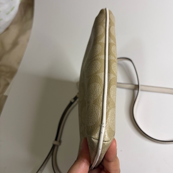 Coach Signature Tan Beige Crossbody Bag with golden hardware - Picture 14 of 14